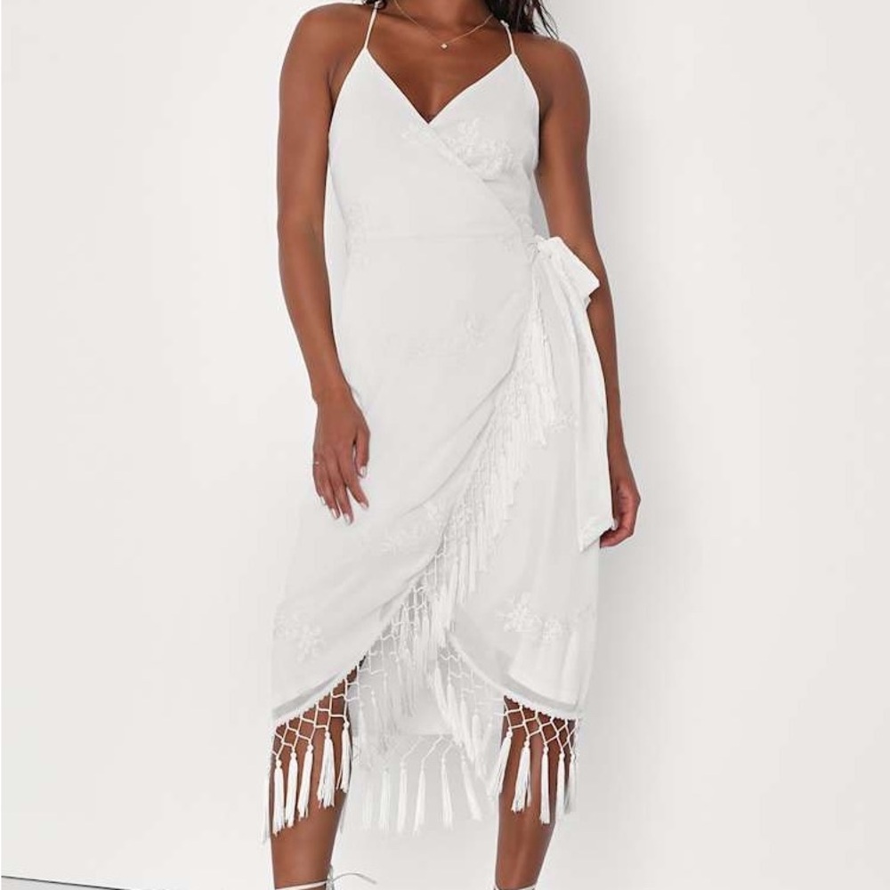 Lulu's White Asymmetrical Fringe Dress